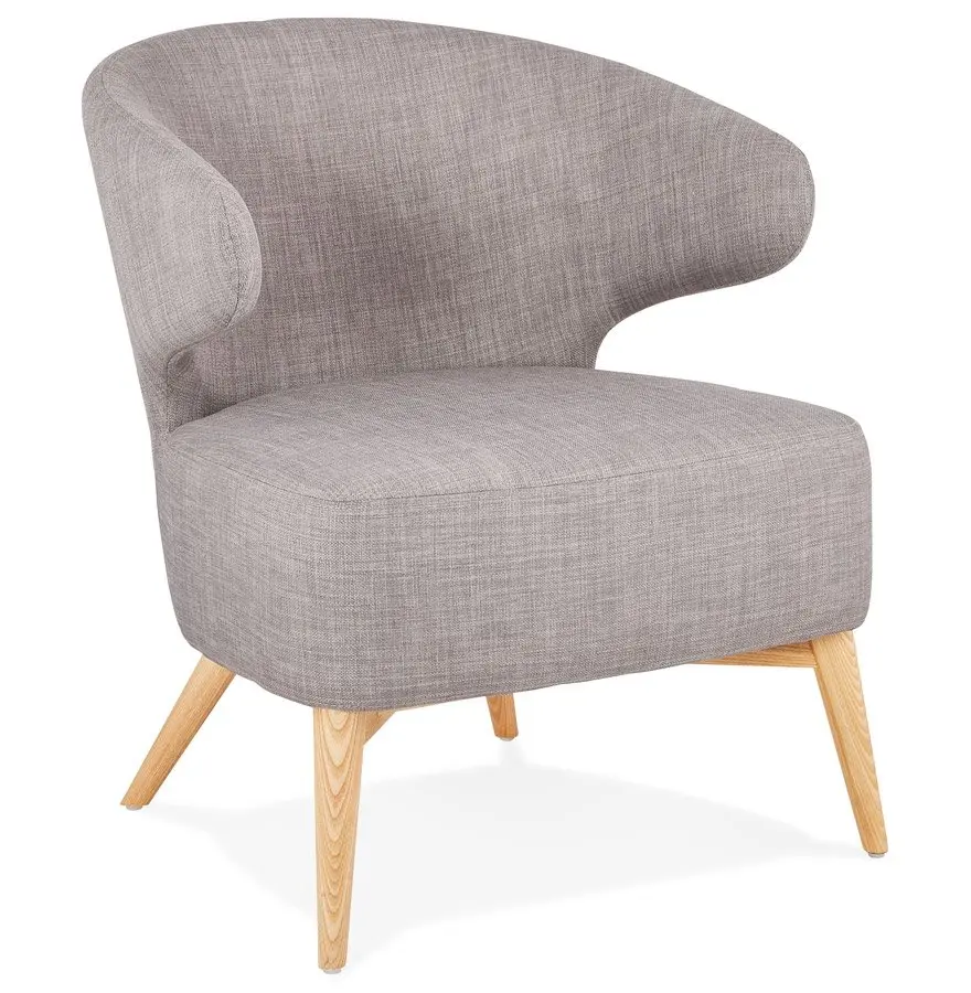 Fauteuil Lounge Odile En Tissu Gris Et Pieds En Bois Finition Naturelle