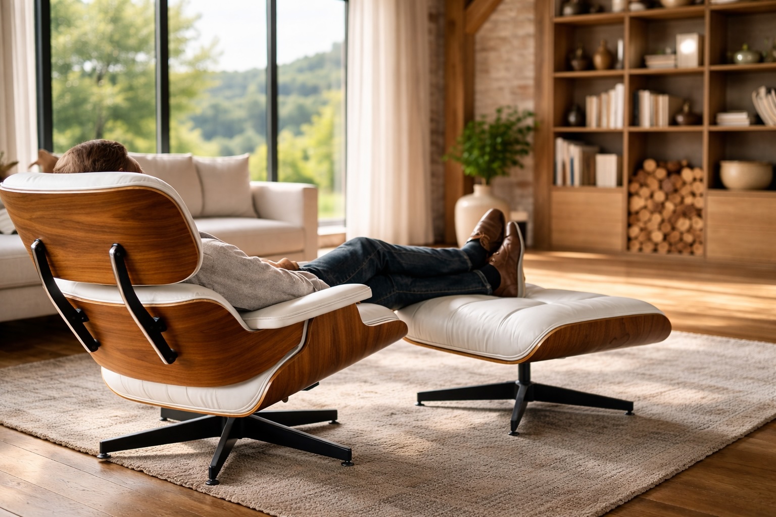 fauteuil eames lounge blanc et bois design