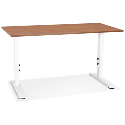 Bureau OSMOSE bois Noyer et métal blanc – 140×70 cm, réglable en hauteur