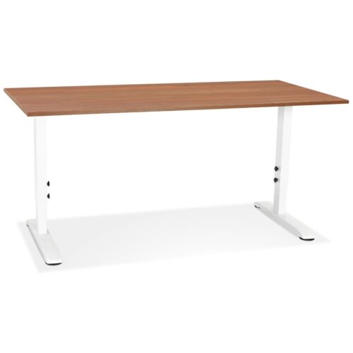 Bureau OSMOSE bois Noyer et métal blanc – 160×80 cm, hauteur ajustable