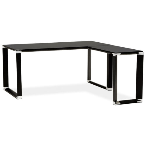 Bureau d’angle design en verre noir XLINE – 160 cm, angle personnalisable