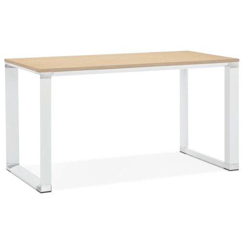 Bureau design XLINE en bois naturel et métal blanc – 140×70 cm