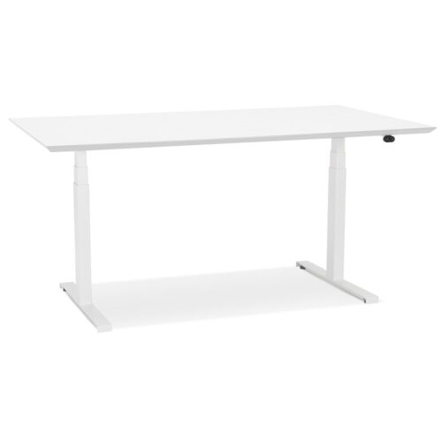 Bureau électrique Bionik assis-debout – Plateau bois et métal blanc 150×70 cm