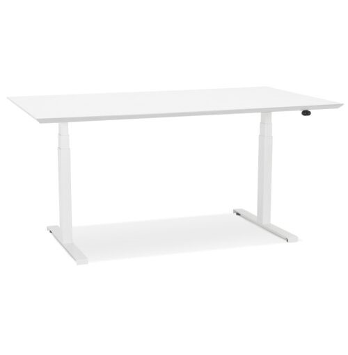 Bureau électrique Bionik assis-debout - Plateau bois et métal blanc 150x70 cm