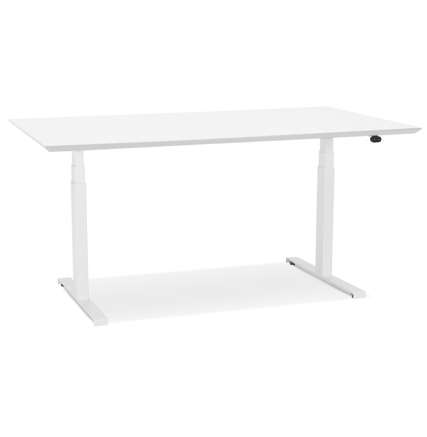 Bureau électrique Bionik assis-debout - Plateau bois et métal blanc 150x70 cm