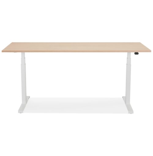 Bureau electrique blanc TRONIK hauteur reglable bois naturel 160x80 cm 2