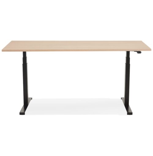 Bureau electrique reglable TRONIK noir plateau bois finition naturelle 140x70 cm 2