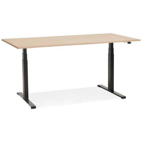 Bureau électrique réglable TRONIK noir, plateau bois finition naturelle – 140×70 cm