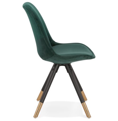 Chaise HAMILTON velours vert pieds bois noir 2