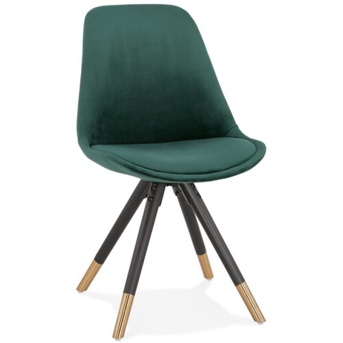 Chaise HAMILTON velours vert, pieds bois noir