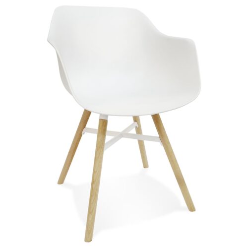 Chaise MELIS blanche avec accoudoirs en métal et bois