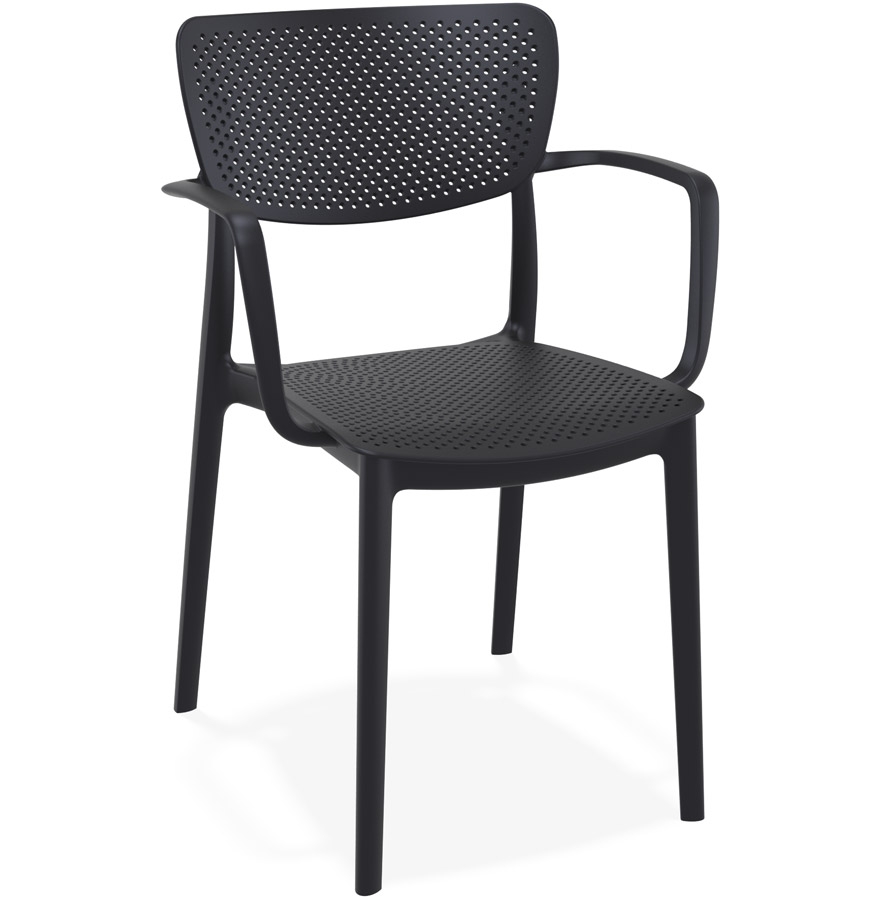 Chaise TORINA en plastique noir perforé - accoudoirs inclus