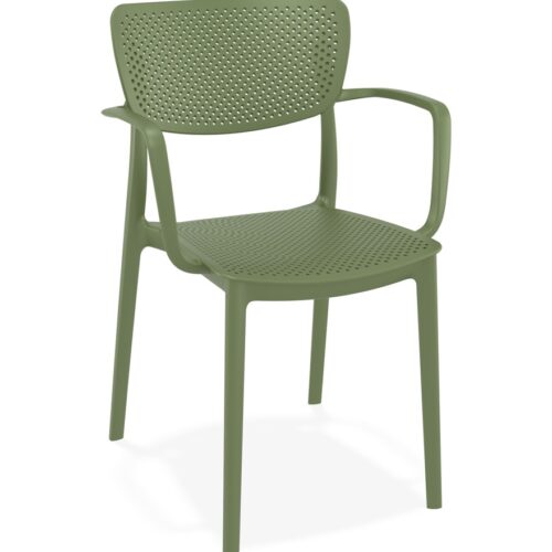 Chaise TORINA verte perforée avec accoudoirs