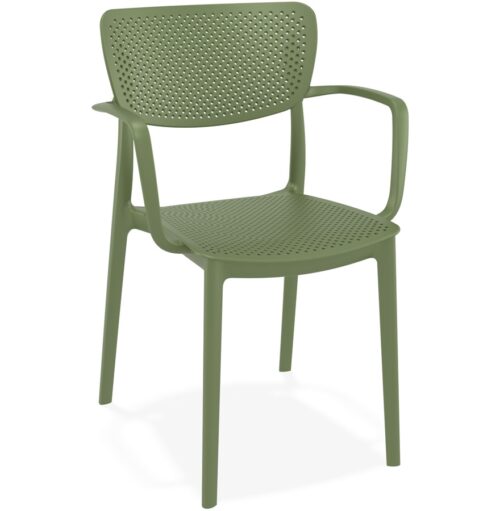 Chaise TORINA verte perforée avec accoudoirs