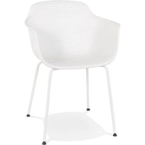 Chaise blanche DRAK avec accoudoirs perforés pour intérieur et extérieur