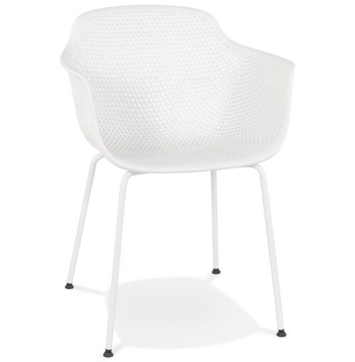 Chaise blanche DRAK avec accoudoirs perforés pour intérieur et extérieur