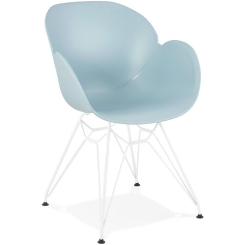 Chaise bleue moderne FIDJI pieds métal blanc