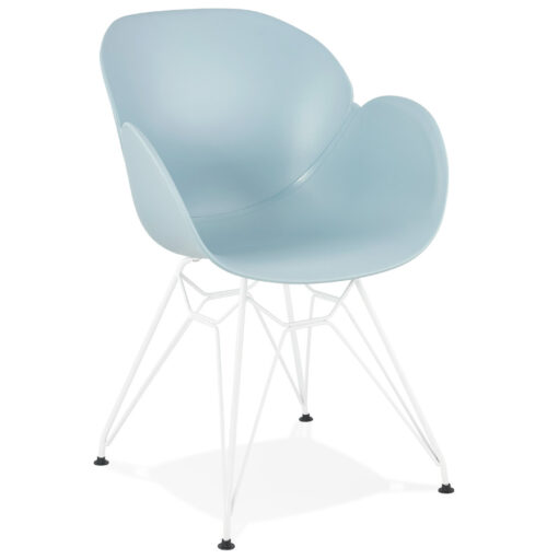 Chaise bleue moderne FIDJI pieds métal blanc