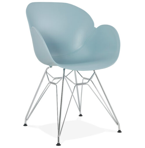 Chaise bleue moderne UNAMI en plastique et métal chromé