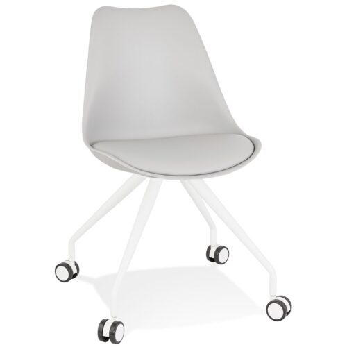 Chaise de bureau SKIN grise – Roulettes et structure métal blanc