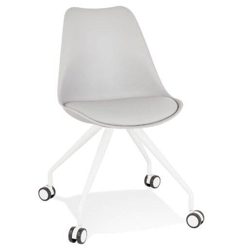 Chaise de bureau SKIN grise - Roulettes et structure métal blanc