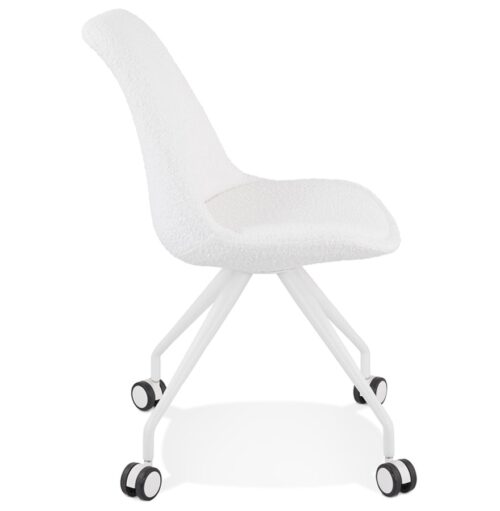 Chaise de bureau STEF en tissu boucle et metal blanc 2