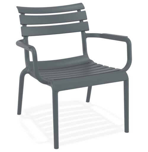 Chaise de jardin AROMA grise foncé avec accoudoirs en plastique