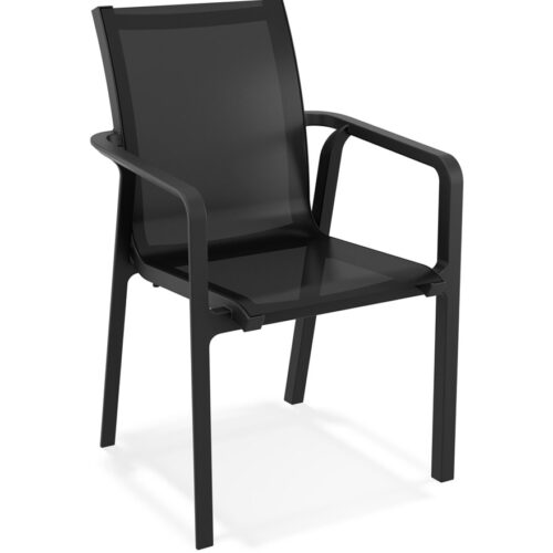 Chaise de jardin CINDY avec accoudoirs en plastique noir, empilable