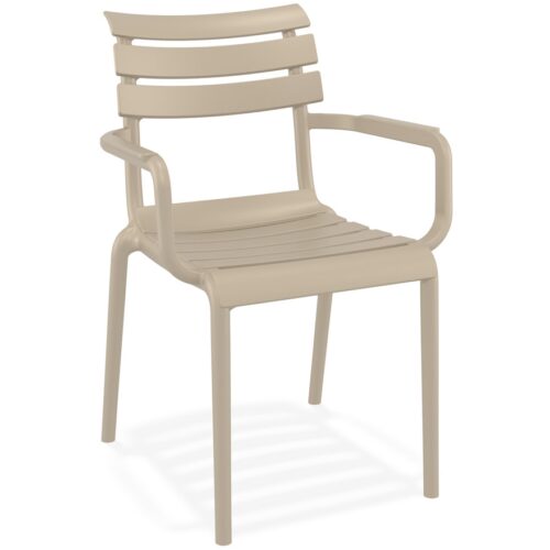 Chaise de jardin FLORA avec accoudoirs, taupe en plastique