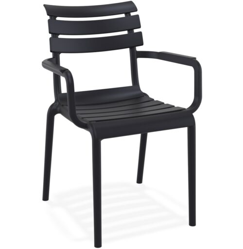 Chaise de jardin FLORA noire en plastique avec accoudoirs