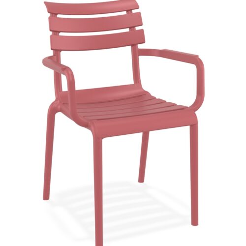 Chaise de jardin FLORA rouge en plastique avec accoudoirs