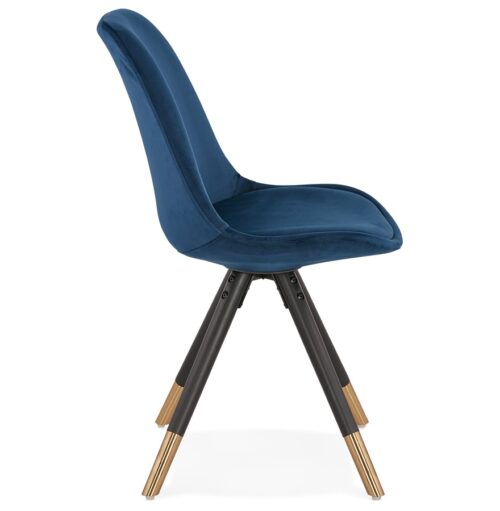 Chaise design HAMILTON velours bleu bois noir 2