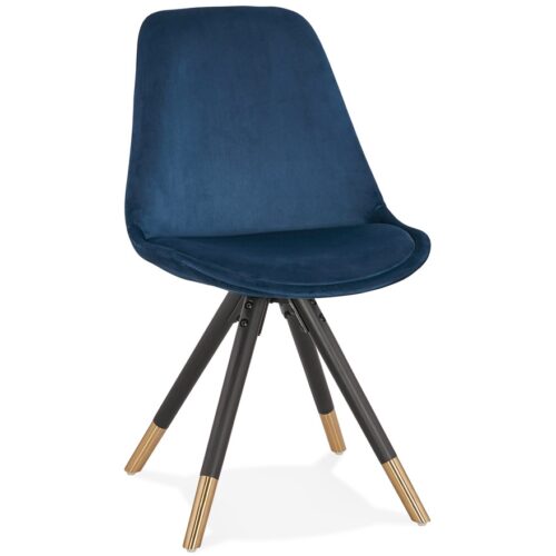 Chaise design HAMILTON velours bleu & bois noir