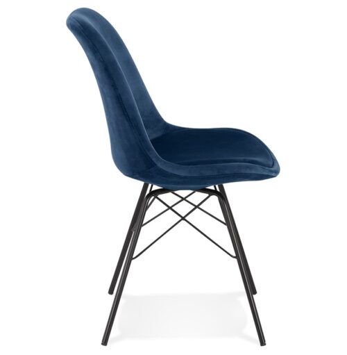 Chaise design Velours Bleu ZAZY Pieds Metal Noir 2