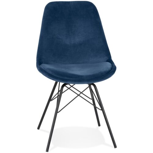 Chaise design Velours Bleu ZAZY – Pieds Métal Noir