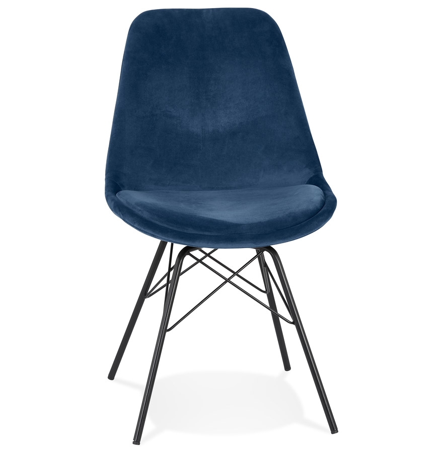 Chaise design Velours Bleu ZAZY - Pieds Métal Noir