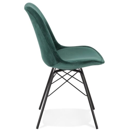 Chaise design ZAZY velours vert pieds metal noir 2