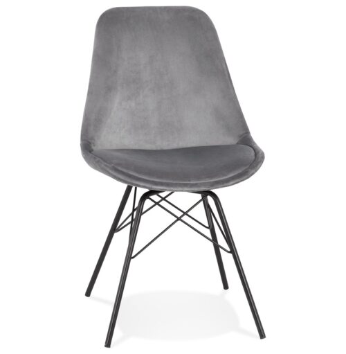 Chaise design velours gris ZAZY pieds métal noir