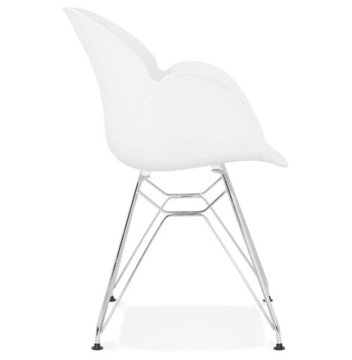 Chaise moderne blanche UNAMI en plastique avec pieds metal chrome 2