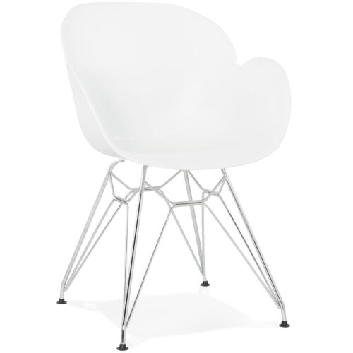 Chaise moderne blanche UNAMI en plastique avec pieds métal chromé