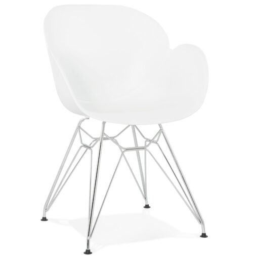 Chaise moderne blanche UNAMI en plastique avec pieds métal chromé