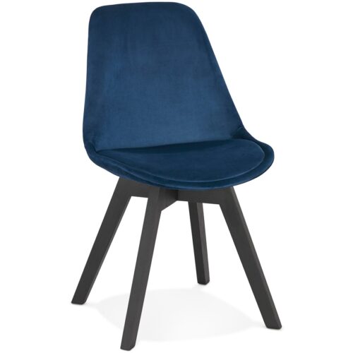 Chaise velours bleu JOE bois noir