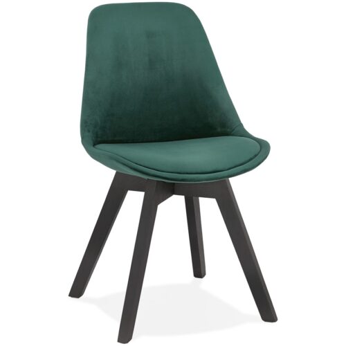 Chaise velours vert JOE bois noir