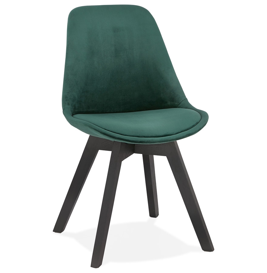 Chaise velours vert JOE bois noir