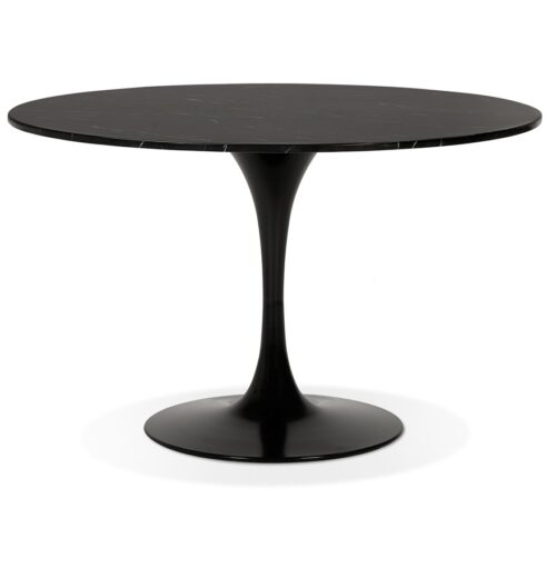 Table à dîner ronde WITNEY - Pierre noire & métal noir - Ø 120 cm