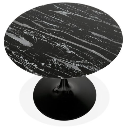 Table a manger GOST ronde verre noir marbre O90 cm 1