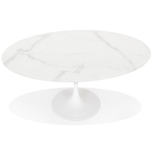 Table a manger ovale CHAMAN blanche en verre style marbre 160x105 cm 2