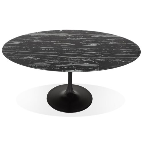 Table a manger ovale CHAMAN noire en verre marbre 160x105 cm 2