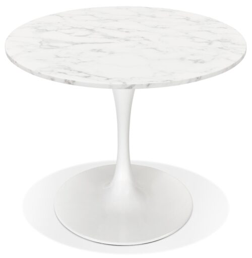 Table a manger ronde URSUS marbre blanc et metal blanc O 90 cm 1