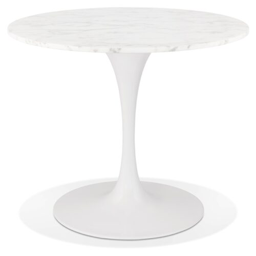 Table à manger ronde URSUS marbre blanc et métal blanc – Ø 90 cm